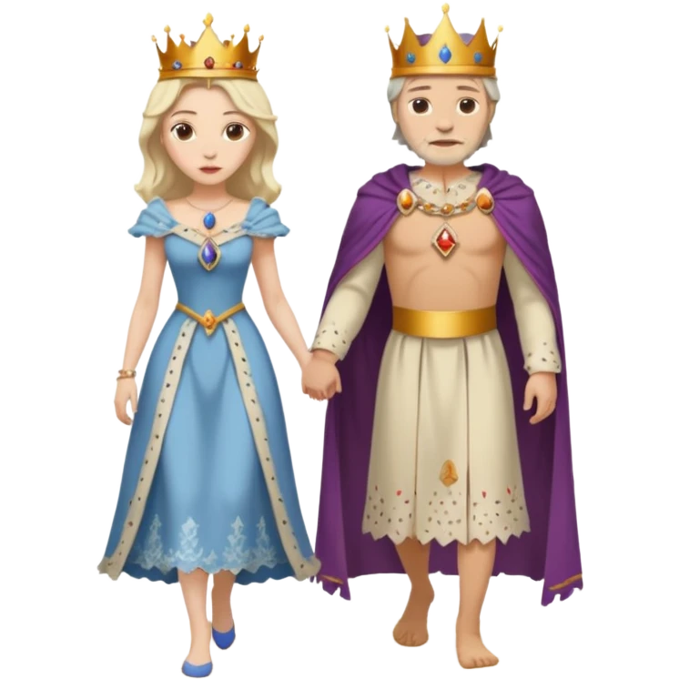Egy kiralynot aki egy csonyoru ruhaba van es a tengerparton setal a kirallyal emoji