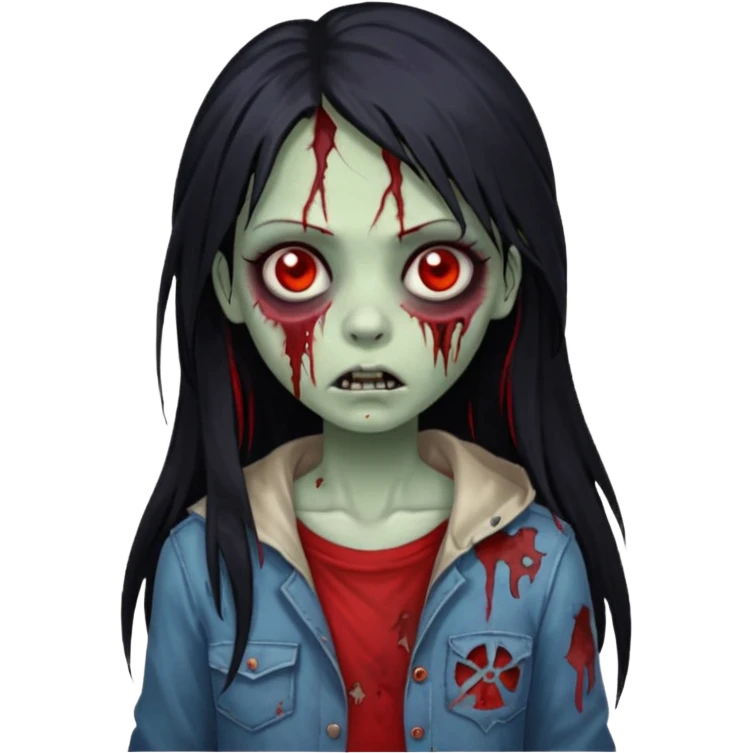 Garota zumbi cabelo longo preto, mechas vermelhas SOMENTE nas laterais, na frente da cabeça emoji