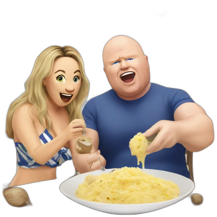 Victoria coren-mitchell and Phil Mitchell eating mashed potatoes on the beach emoji