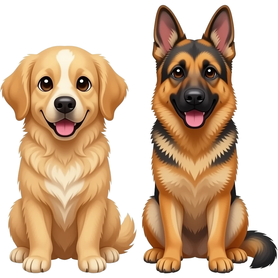 A golden retriever with a small white patch and a German shepherd emoji