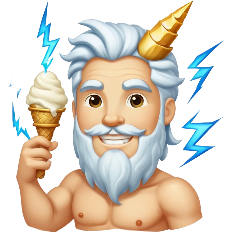 smiling Zeus with white ice cream and lightning bolt emoji