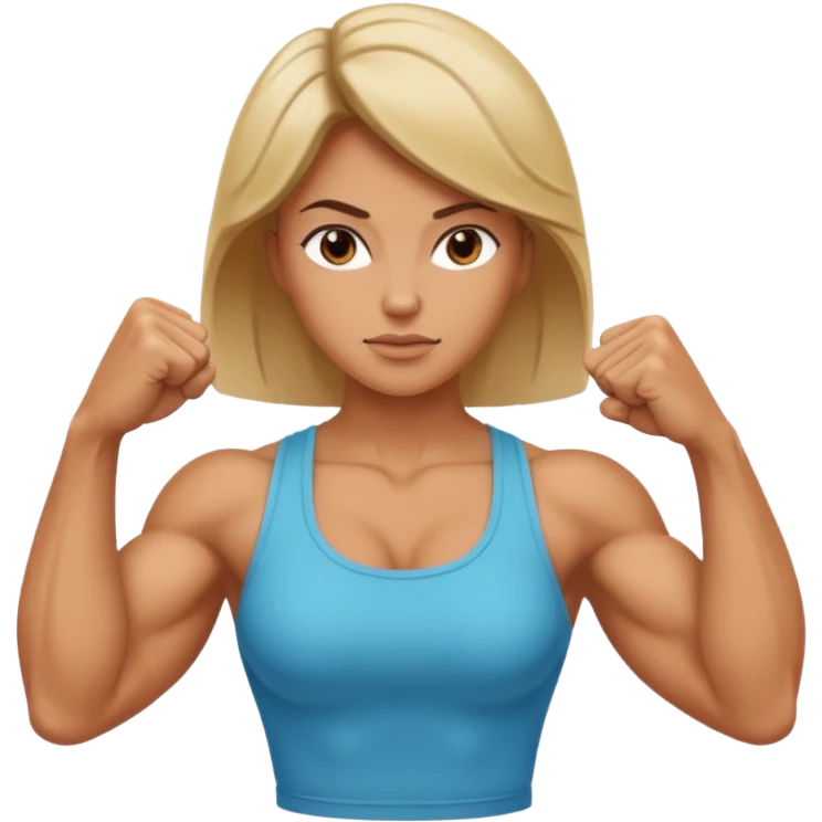 Woman with muscular arms and a manicured hand in a fist emoji
