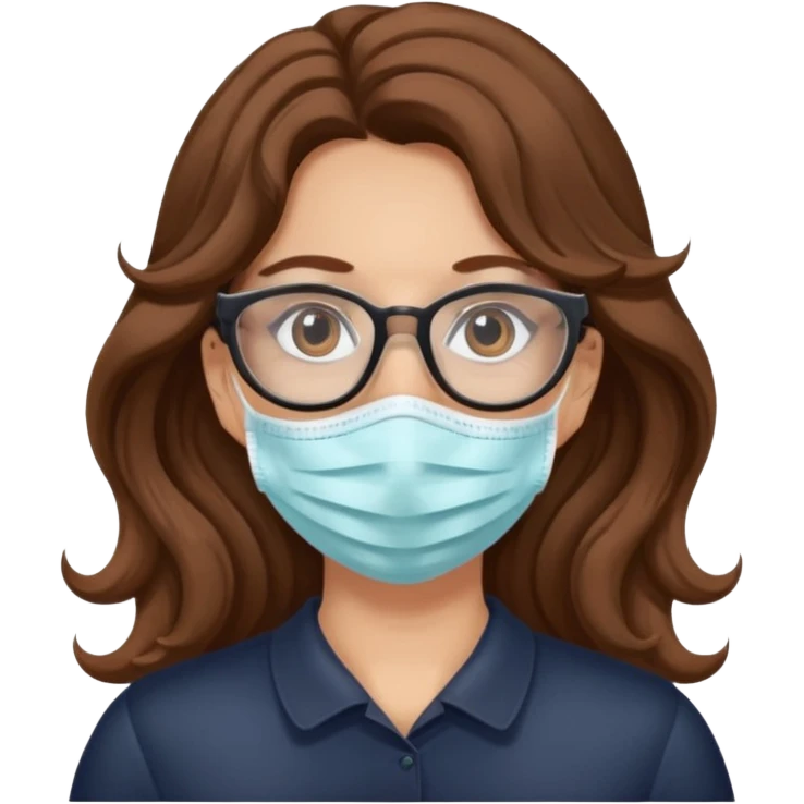 Long Wavy Brown haired fair skinned woman with glasses wearing Covid  mask emoji