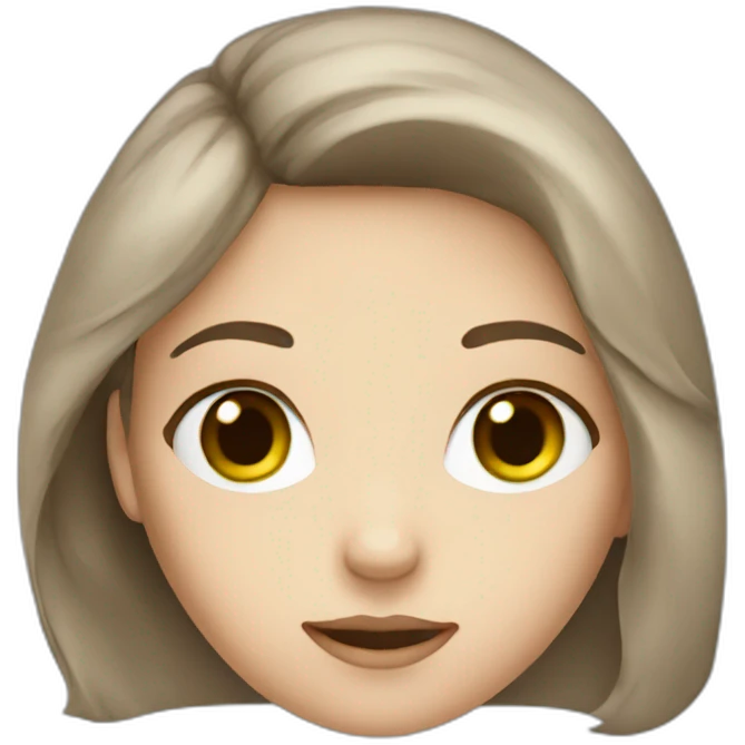 She has green eyes, brown hair, and white skin  emoji