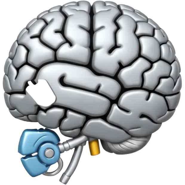 A metal human brain emoji