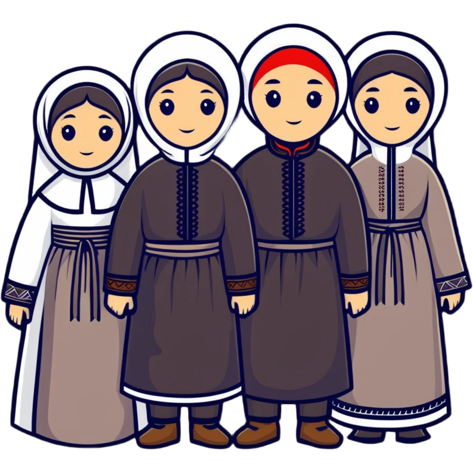 Three Russian friends in traditional attire emoji