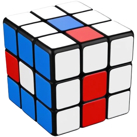 A 3x3 Rubik's Cube slightly turned, with only red, blue, and white colored squares, minimalist iOS emoji style emoji