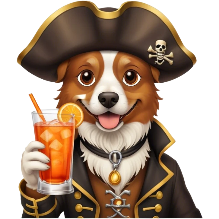 a happy pirate dog drinking aperol spritz cocktail emoji