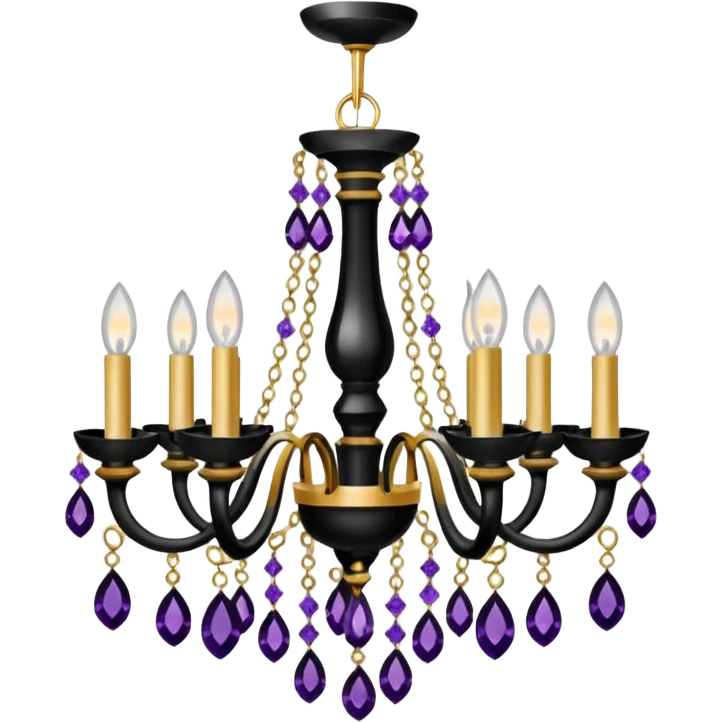 Luxurious black and white chandelier with gold and amethyst crystals  emoji
