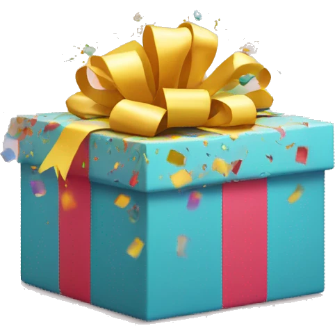 gift box that opens and comes out with confetti emoji