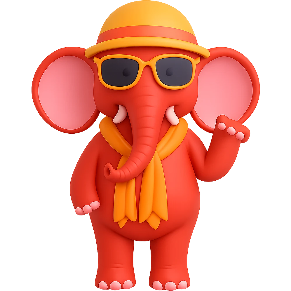 Make the elephant red, keep the summer attire and style, with no background. emoji