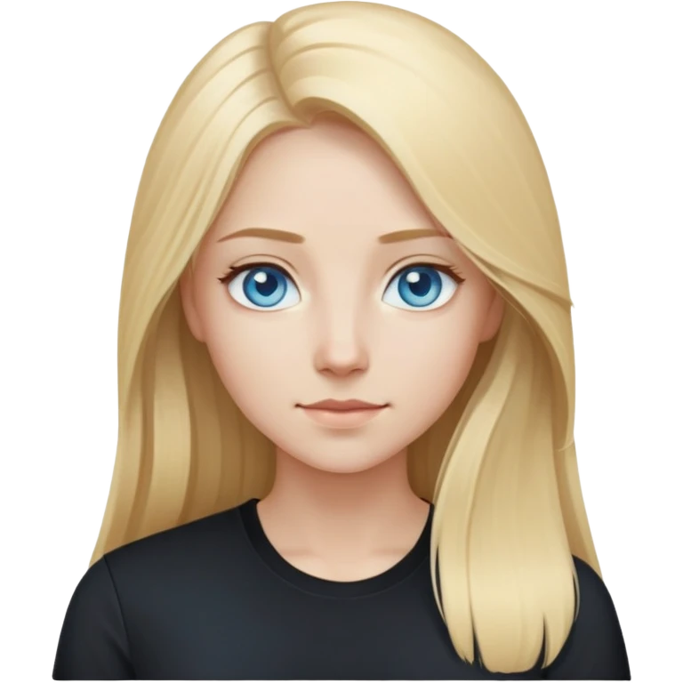 tech woman with long blonde hair, pale blue eyes. And black shirt. emoji