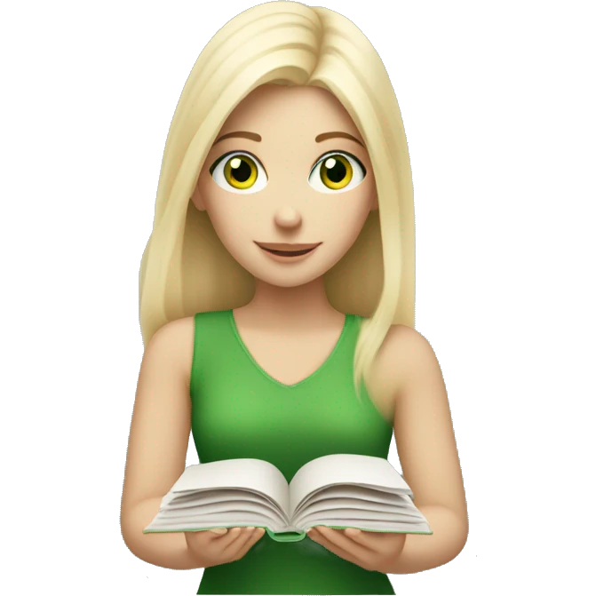 One white Blonde girl with green eyes  reading  emoji