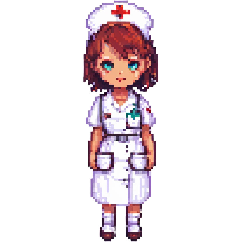Silent Hill character emote for Twitch, pixel art style, Nurse with a creepy stance emoji