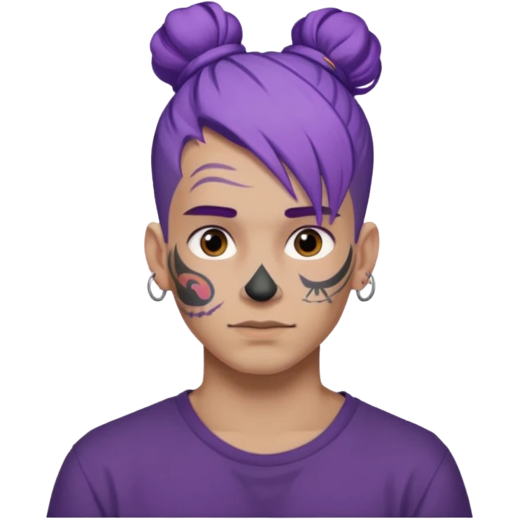 purple hair bun and lots of face tattoo guy emoji