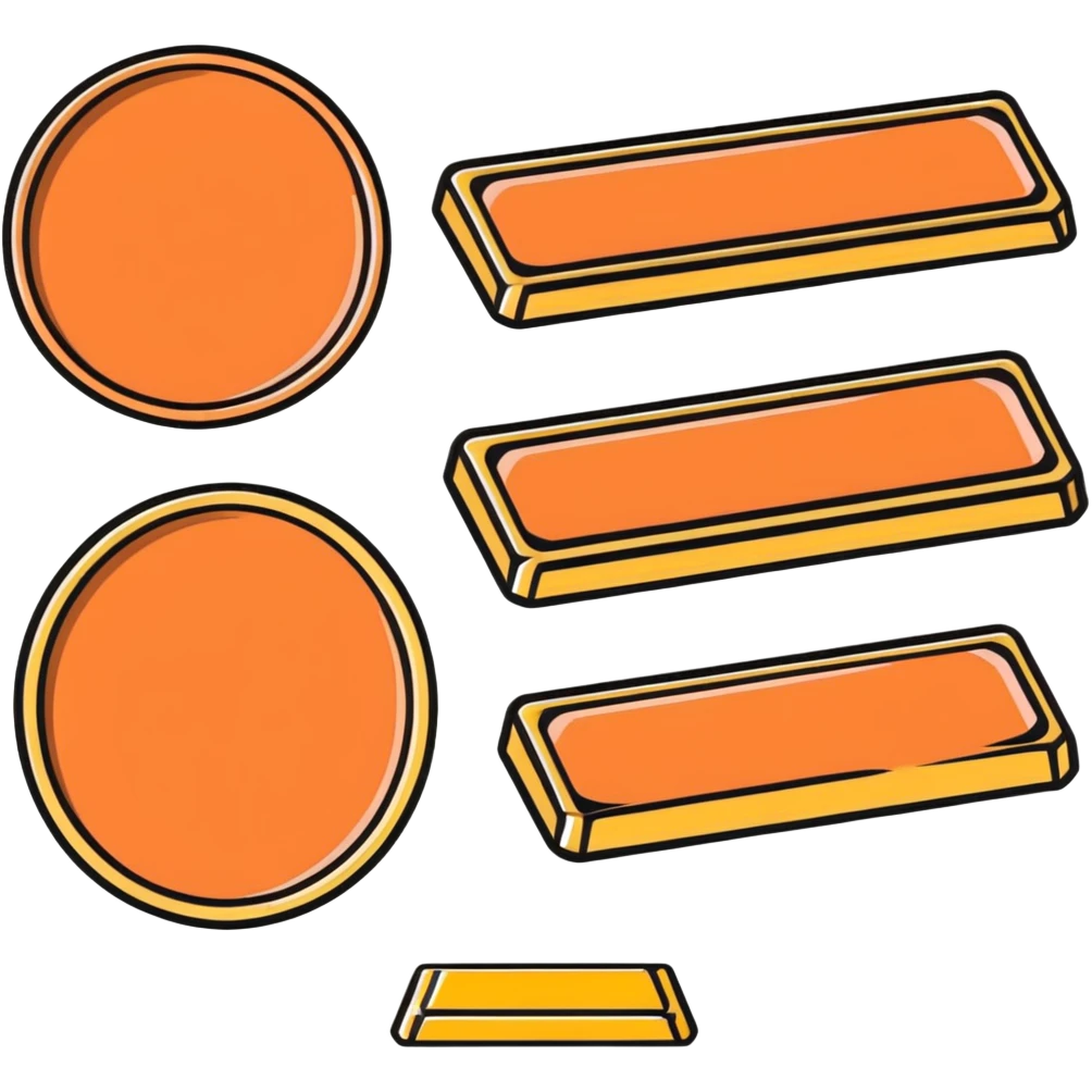 metallic ingot bar collection with copper, silver and gold emoji