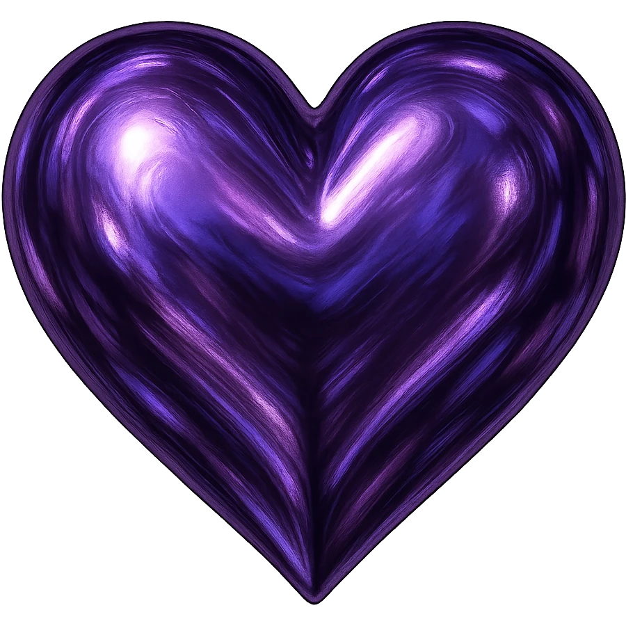 heart with a metallic violet finish, digital illustration emoji