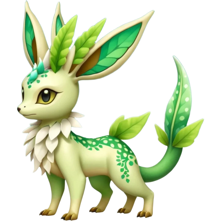 Sparkly White And Green Natural Flowery Colorful Leafeon-Flygon-Fakémon-hybrid-creature (full body)  emoji