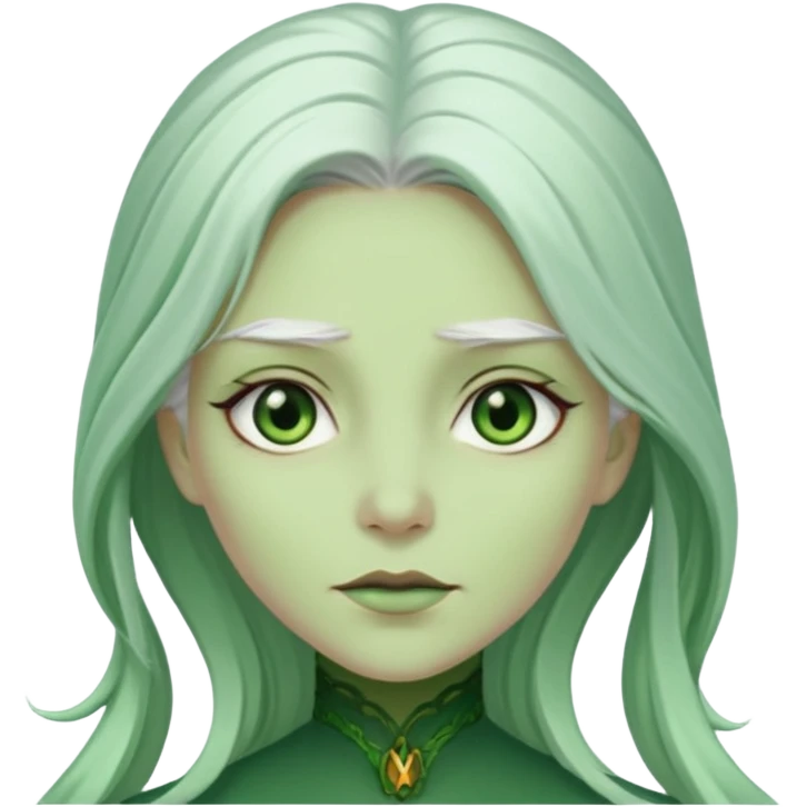 Woman with green skin color and white long hair emoji