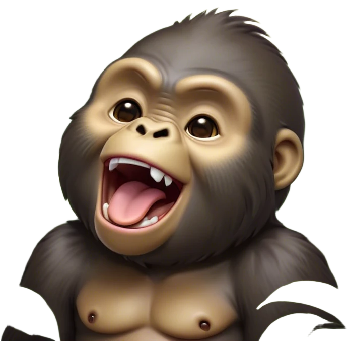 Cinematic Cute Yawning Gorilla Portrait Emoji, Head tilted slightly with a dramatic, wide-open yawn, showcasing a thick, velvety Fur with drowsy, half-closed eyes and a relaxed, open expression, Simplified yet irresistibly adorable features, highly detailed, glowing with a soft, cozy jungle glow, high shine, relaxed yet expressive, stylized with a dash of whimsical primate charm, soft glowing outline, capturing the essence of a drowsy yet affectionate guardian that appears ready to stretch out for a nap! emoji