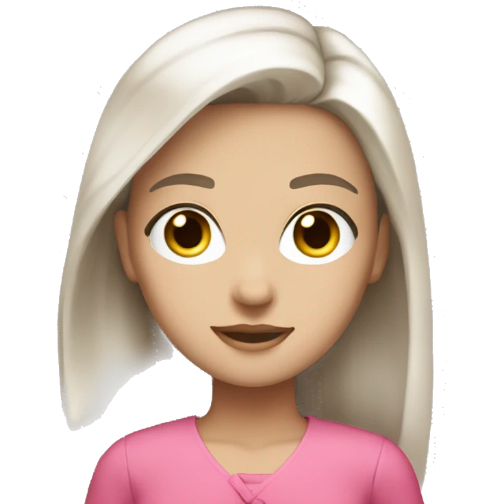 White pale hair brunette, brown eyes pink clothes emoji