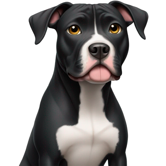 Black pit bull dog with white accents looking nervous emoji
