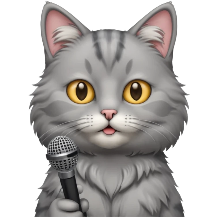 grey cat holding microphone emoji