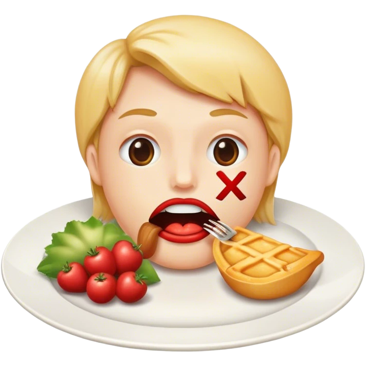 Mouth with X on it and food in plate in front of it emoji