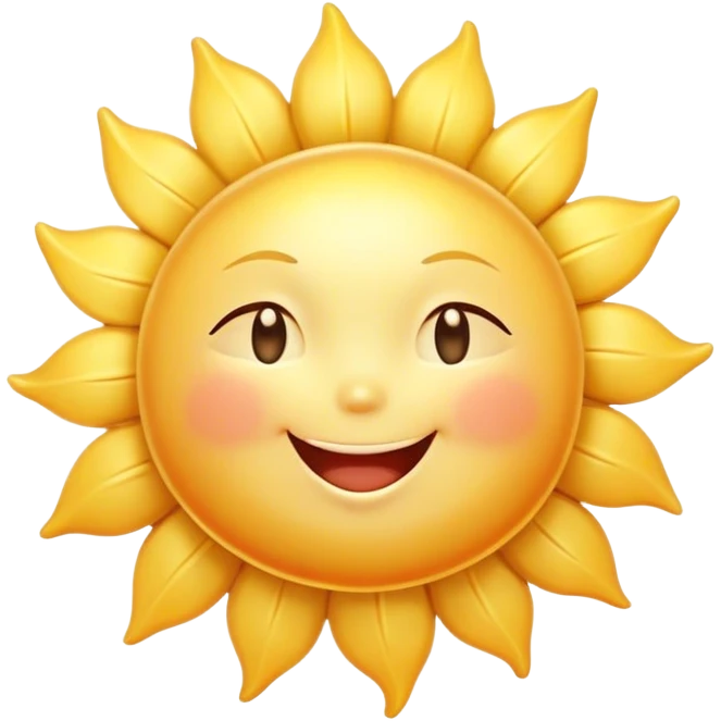 Cinematic tiny happy sun, golden and round, chubby with a warm smile, gentle rays beaming softly, radiating warmth and happiness, irresistibly cute. emoji