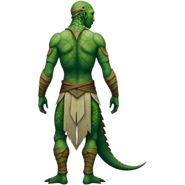 full body reptilian humanoid in ancient outfit, back view emoji