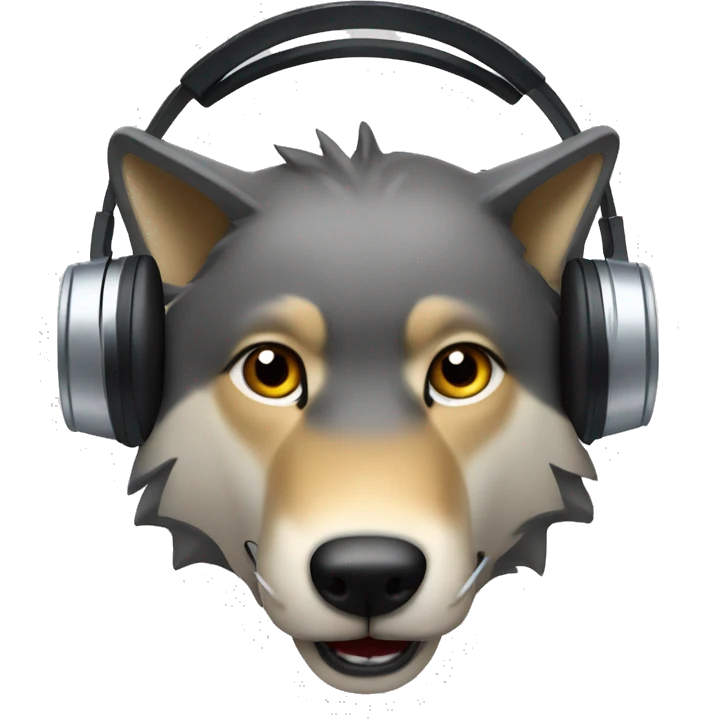 Create me a wolf's head emoji with a musical headset emoji