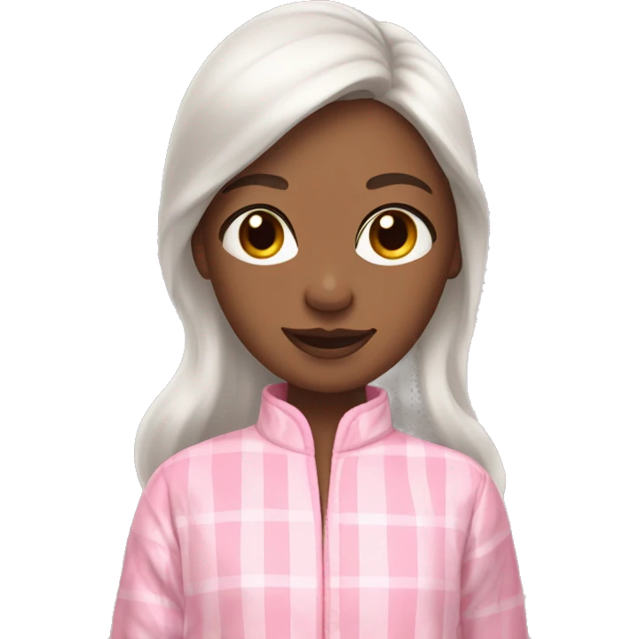 angelic light ash brown hair girl doing skin care in pink pajamas emoji