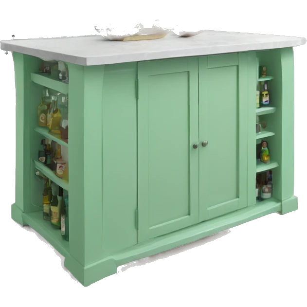 Realistic front facing mint green kitchen counter island bar. emoji