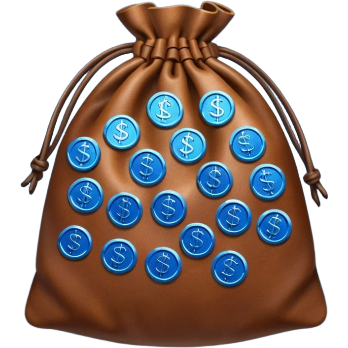 brown money bag of blue coins emoji
