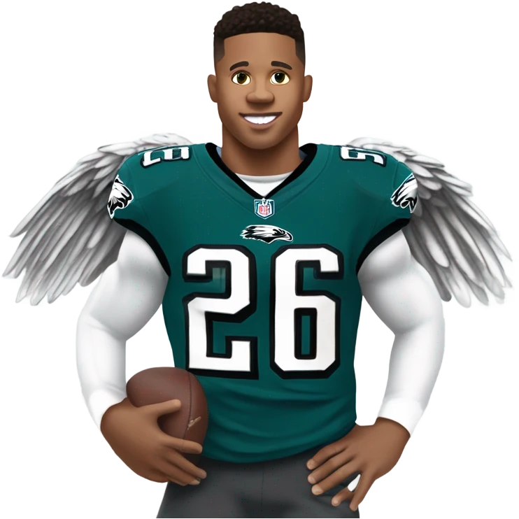 Philadelphia Eagles running back Saquon Barkley number 26 with bald eagle wings emoji