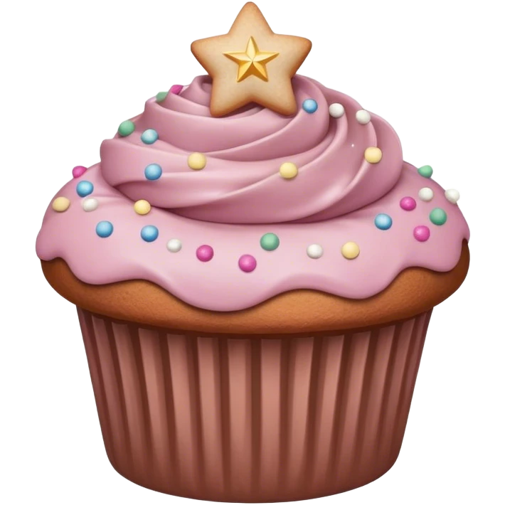 Taupe coloured pretty muffin with dusty rose coloured cream with stars emoji