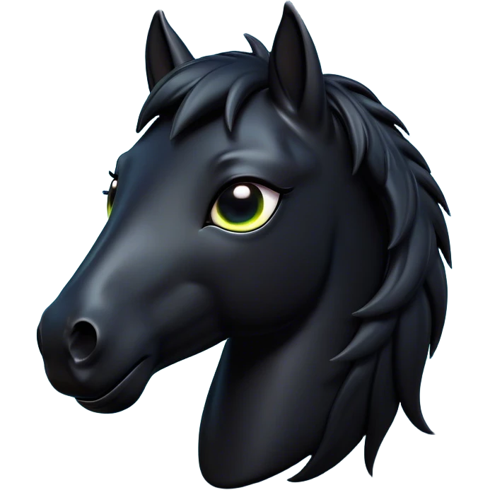 Cinematic Comical Black Horse Portrait Emoji, Head tilted dramatically with an exaggeratedly amused expression, featuring a striking jet-black fur with a glossy finish and wide, expressive dark eyes filled with playful disbelief, Simplified yet hilariously expressive features, highly detailed, glowing with a slightly sassy glow, high shine, dramatic yet playful, stylized with an air of cheeky mischief, bright and endearing, soft glowing outline, capturing the essence of a spirited and over-the-top horse, so meme-worthy it feels like it could side-eye its way into internet fame instantly! emoji