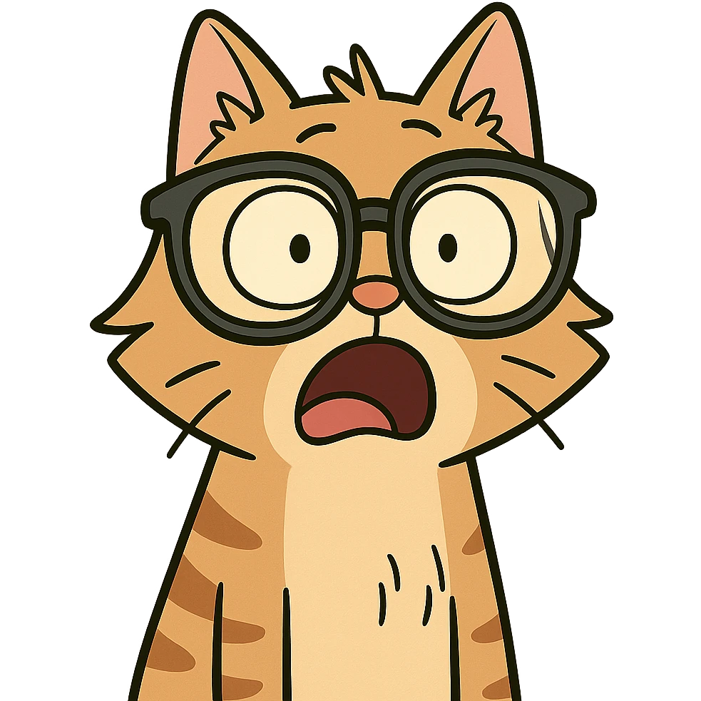 A cat wearing oversized glasses, looking surprised, humorous emoji