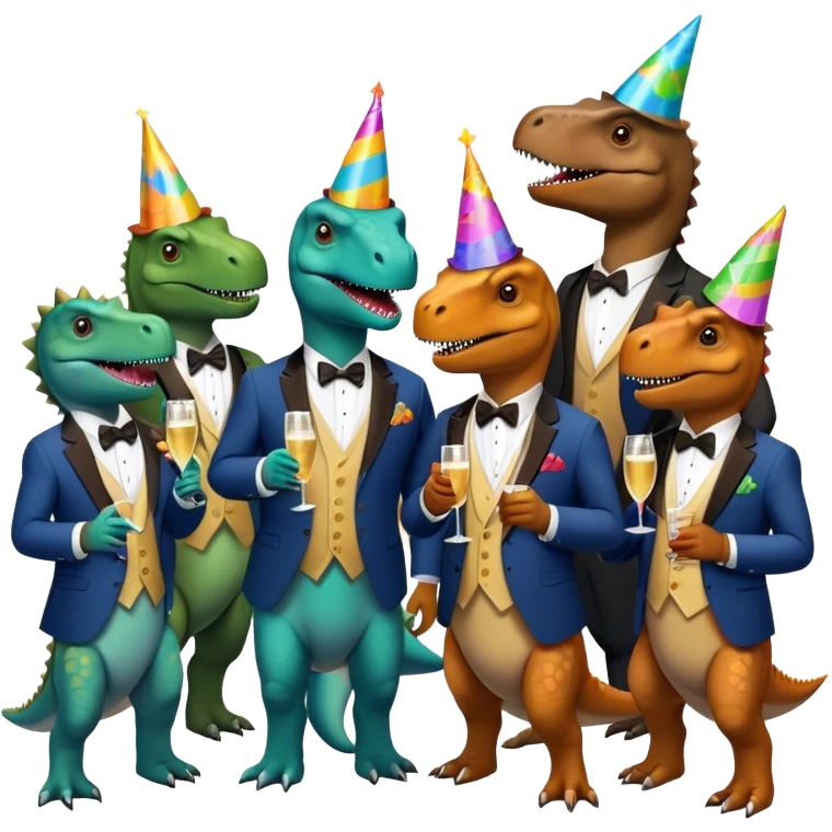 office dinosaurs in suits celebrating birthday emoji