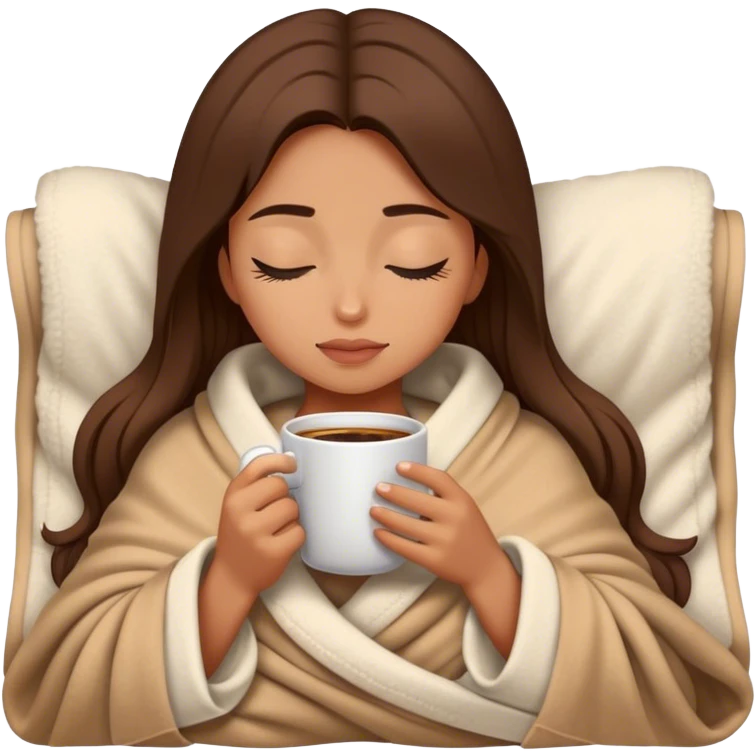 girl inside a blanket sipping coffee eyes closed emoji