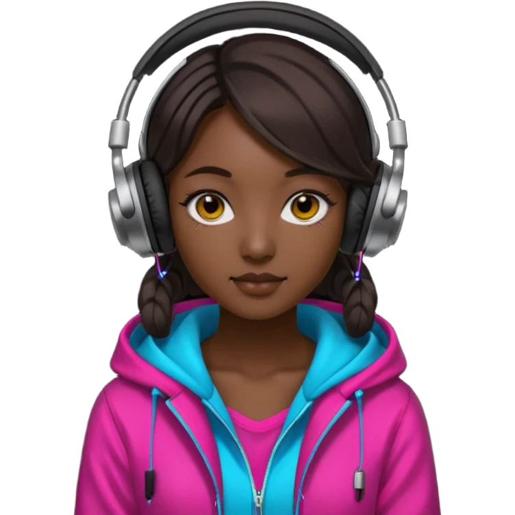 Korean Techno Dj girl wearing headphones, vibrant colors emoji