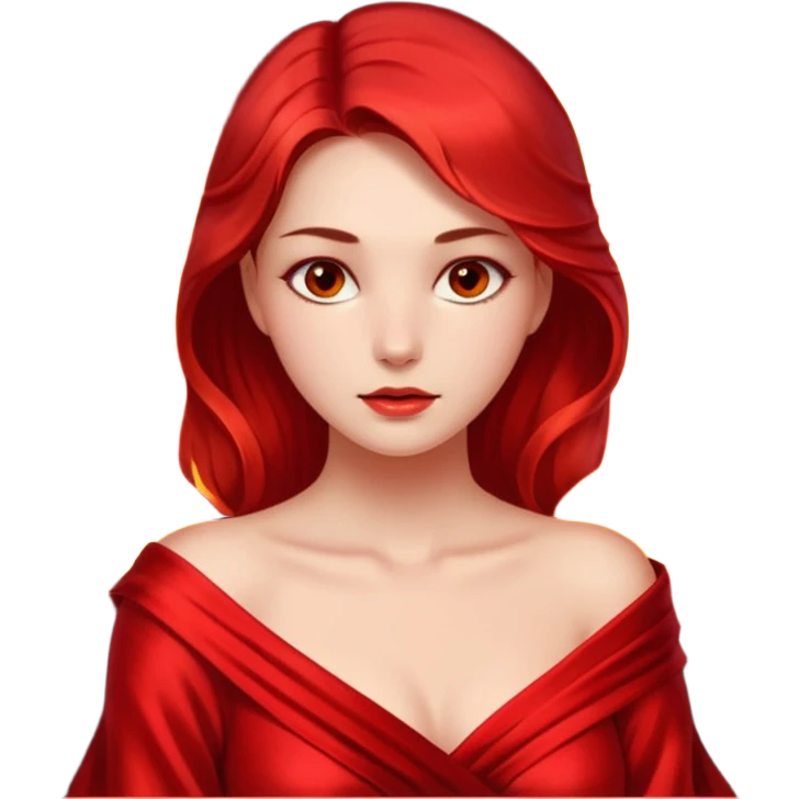 Woman slowly letting red silk fall from her shoulders, firelight flicker emoji