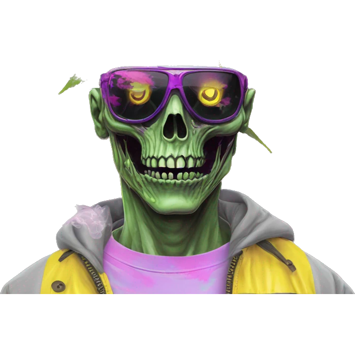 420 .Zombie_ Vaporwave black holographic oilslick zombie unicorn smoking yellow caution tape hemp leaves emoji