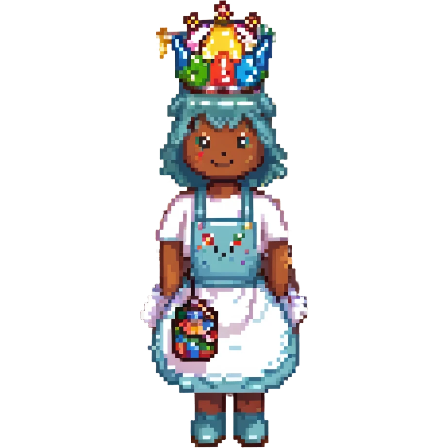 A playful baker in a pastel-pink candy lab. Walls of bubblegum bricks, frosting-covered counters, and a cupcake-shaped oven. The baker wears a gummy bear-studded apron, marshmallow gloves, and a rock candy crown. UI elements look like melting lollipops, candy cane sliders, and syrupy transitions. emoji