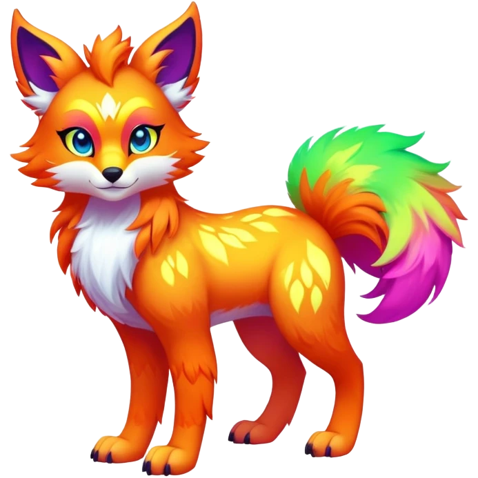 Vibrant multicolored neon-colored Falvie-Fionbri-creature-sparkle-hybrid-fursona, full body, fur pattern-markings emoji