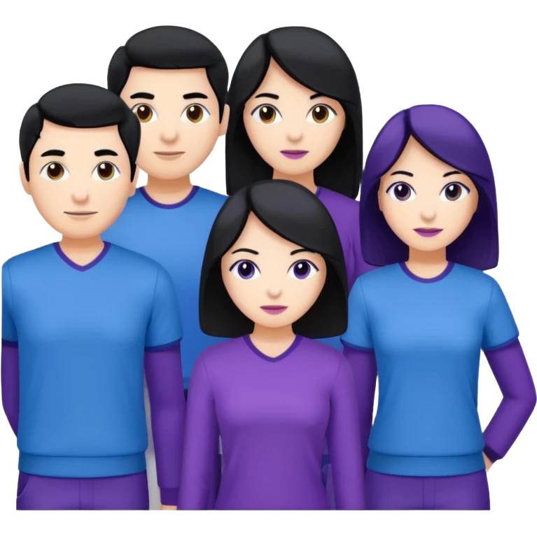 4people 2 men and 2 women. with black hair and white skin. ready to create a team. with blue and purple clothes emoji