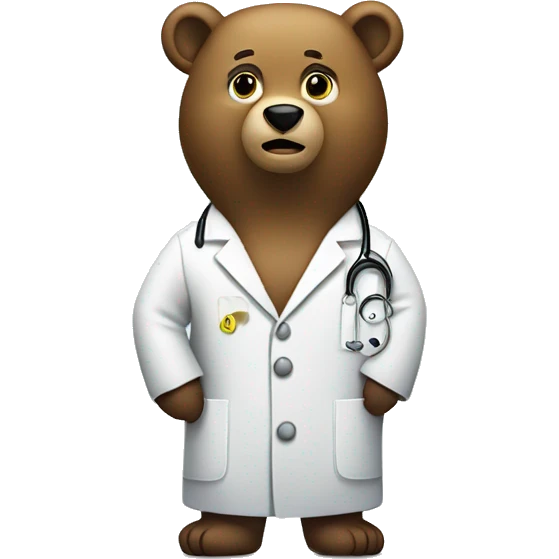 bear wearing lab coat with big question mark emoji