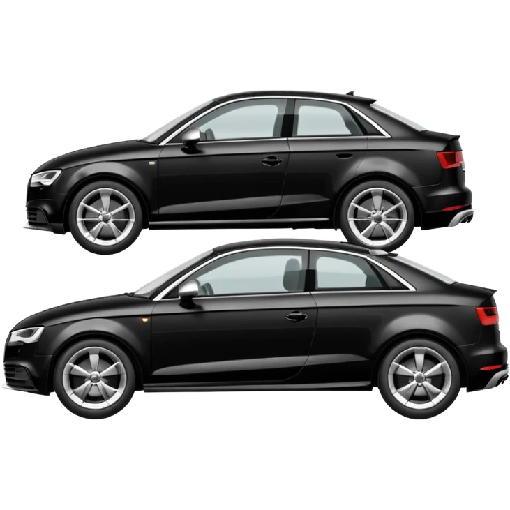 emoji of a black car, model audi a3, being towed by a tow car. profile horizontal view emoji