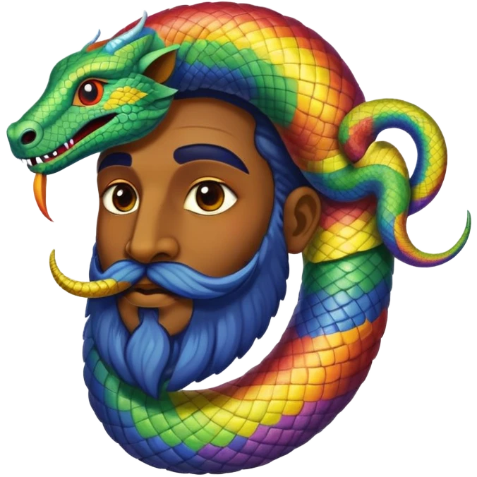 Oxumarê, African deity as rainbow serpent with human face, having a small goatee beard and a beauty mark on the left side below the lip emoji