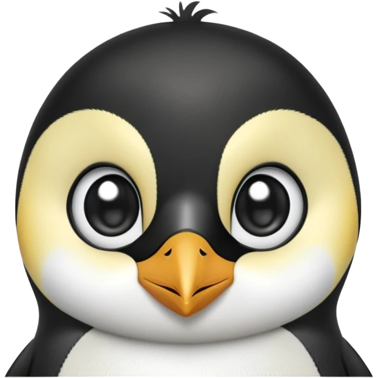 cinematic-cute-emperor-penguin-portrait-emoji,-head-tilted-playfully-and-inquisitively,-with-glossy,-pristine-plumage,-sparkling-eyes-filled-with-curiosity,-simplified-yet-irresistibly-adorable-features, black, large black eyes face, zoomed in emoji